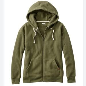 L.L Bean Birchwood Brushed Waffle Knit Texture Full Zip Hoodie Green Sz: MP